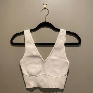 Cream V Neck Cropped Tank